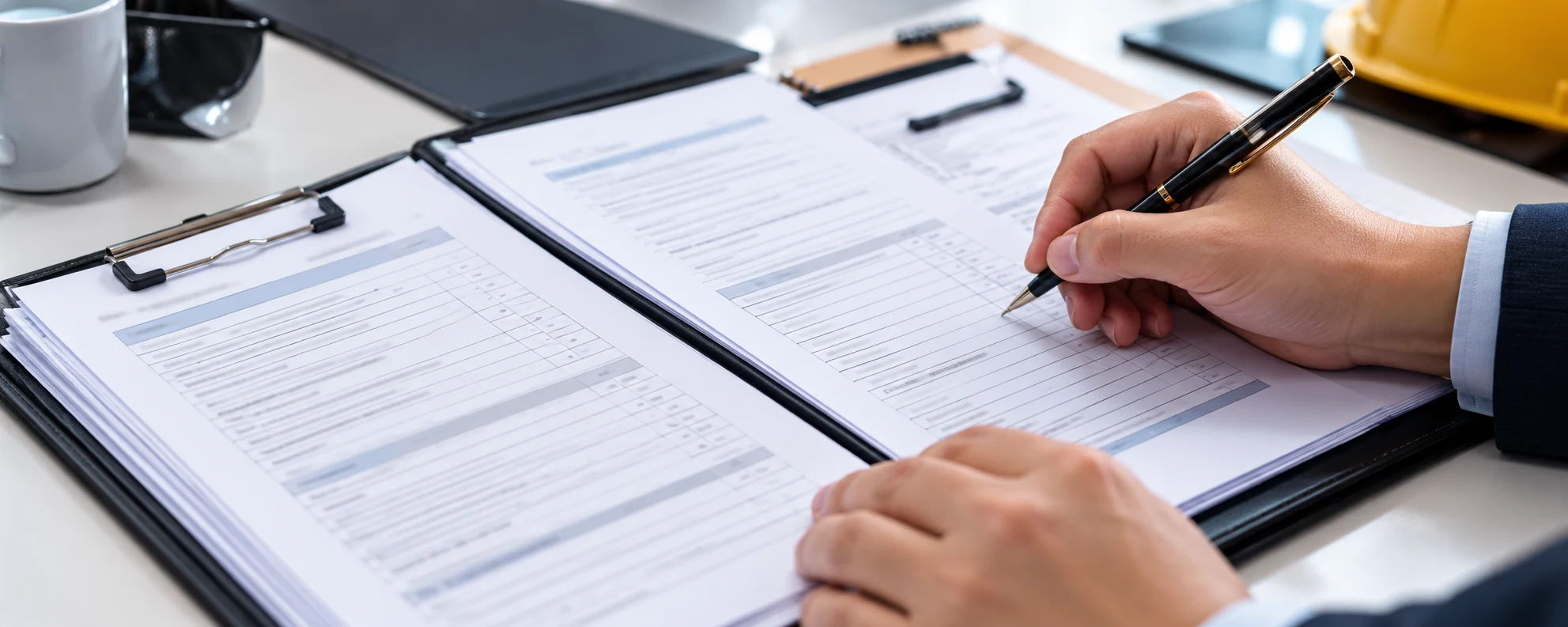 Hands reviewing quality documentation and certificates