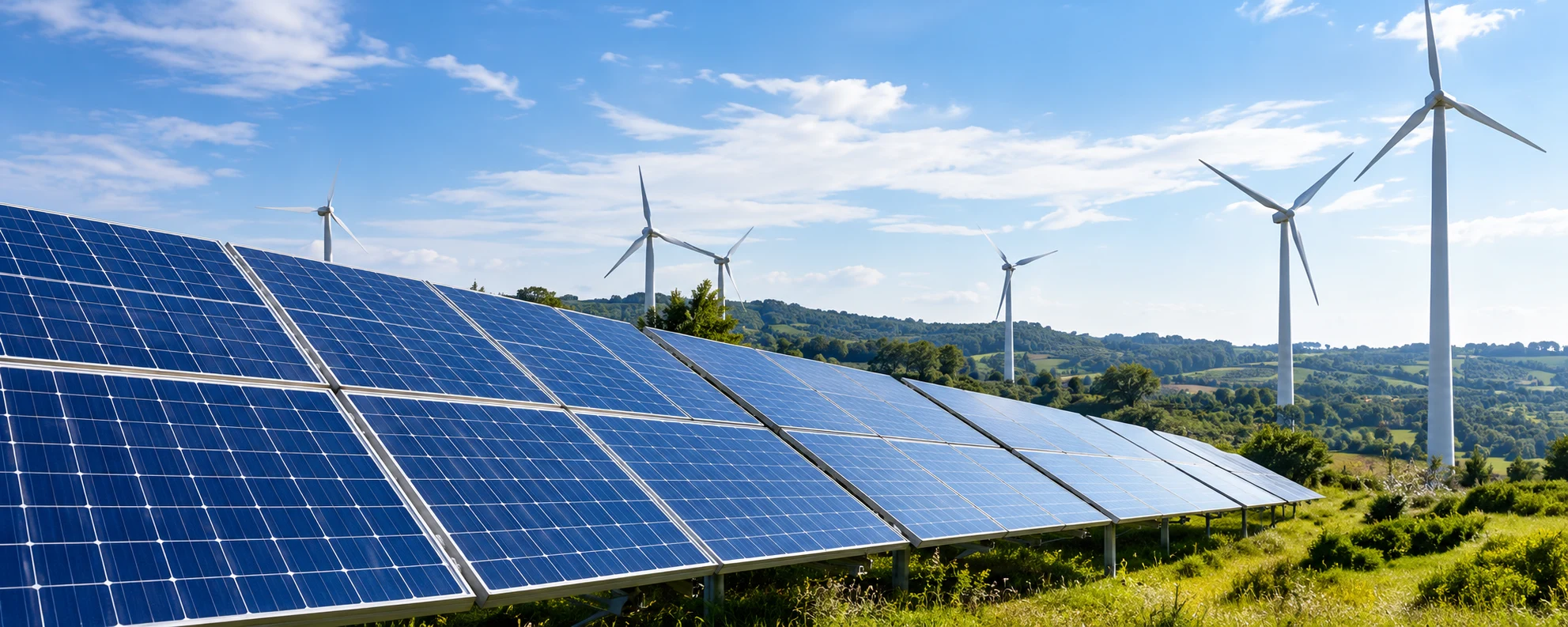 Renewable energy solar panels and wind turbines